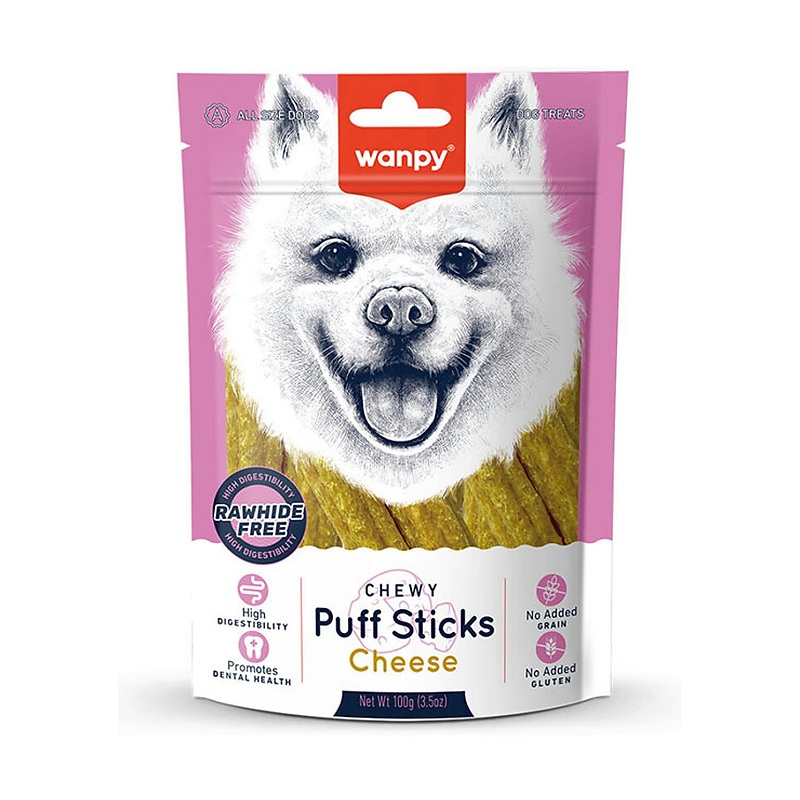 تشویقی سگ ونپی با طعم پنیر Wanpy Chewy Puff Sticks وزن 100 گرم