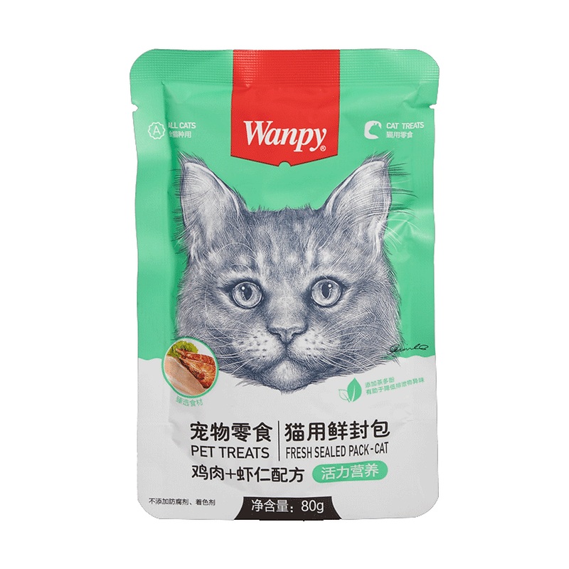 پوچ گربه ونپی با طعم مرغ و میگو سفارش چین Wanpy Cat Pouch وزن ۸۰ گرم