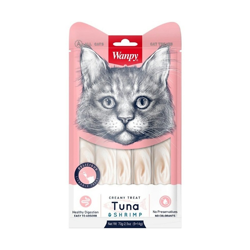 بستنی گربه ونپی با طعم ماهی تن و میگو  Wanpy Creamy Treat بسته 5 عددی
