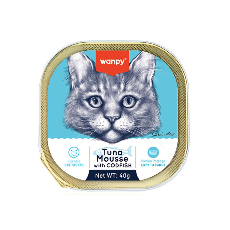 غذای کاسه ای گربه ونپی با طعم ماهی تن و کاد Wanpy Tuna Mousse وزن 40 گرم
