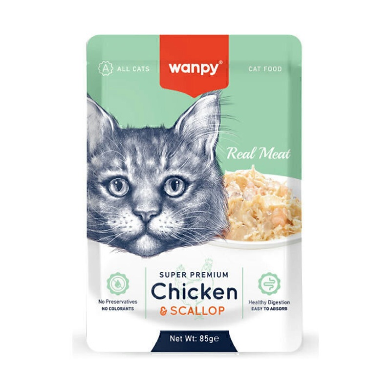 پوچ گربه ونپی با طعم مرغ و گوش ماهی Wanpy Super Premium وزن 85 گرم