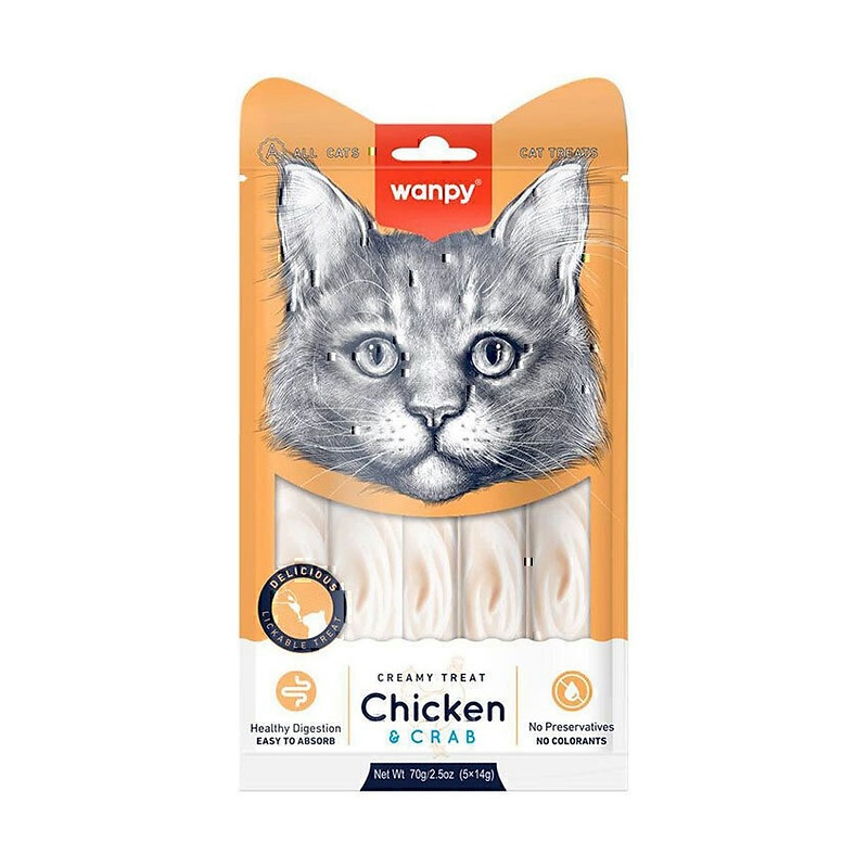 بستنی گربه ونپی با طعم مرغ و خرچنگ  Wanpy Creamy Treats بسته 5 عددی