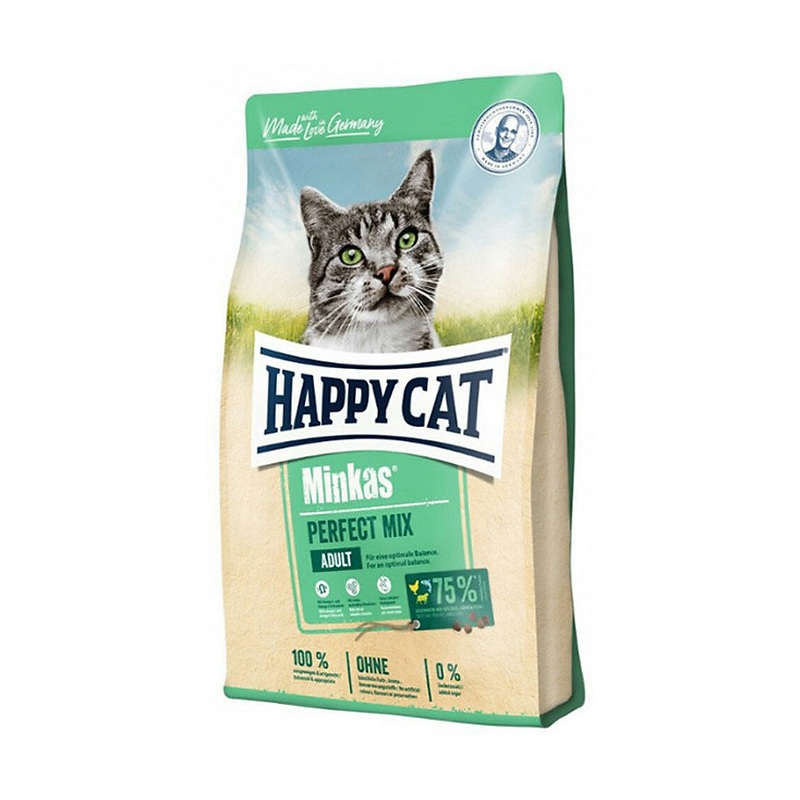 غذای خشک گربه هپی کت با طعم گوشت مرغ، بره و ماهی Happy Cat Minkas Perfect Mix وزن 1 کیلوگرم