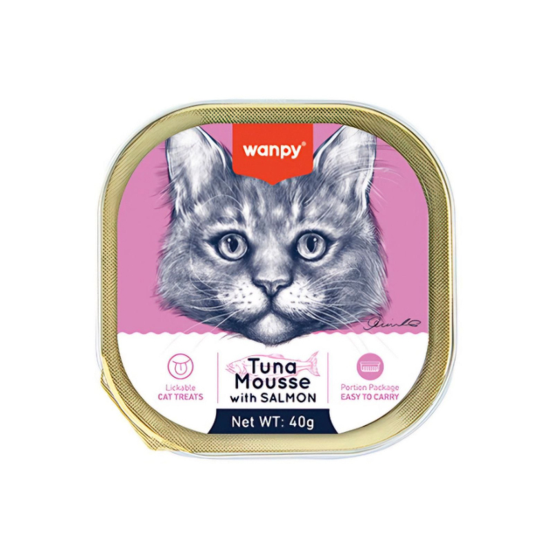 غذای کاسه ای گربه ونپی با طعم ماهی تن و سالمون Wanpy Tuna Mousse وزن 40 گرم